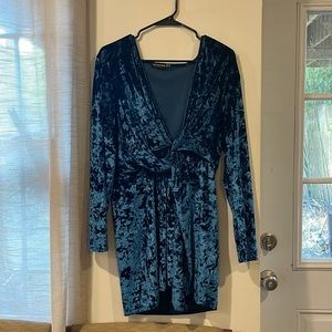 Pretty Little Things Suede cocktail or party wrap dress good quality teal blue